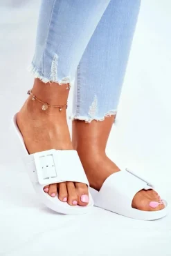 Damskie Big Star Shoes Klapki Damskie Big Star z Klamrą Białe FF274A391