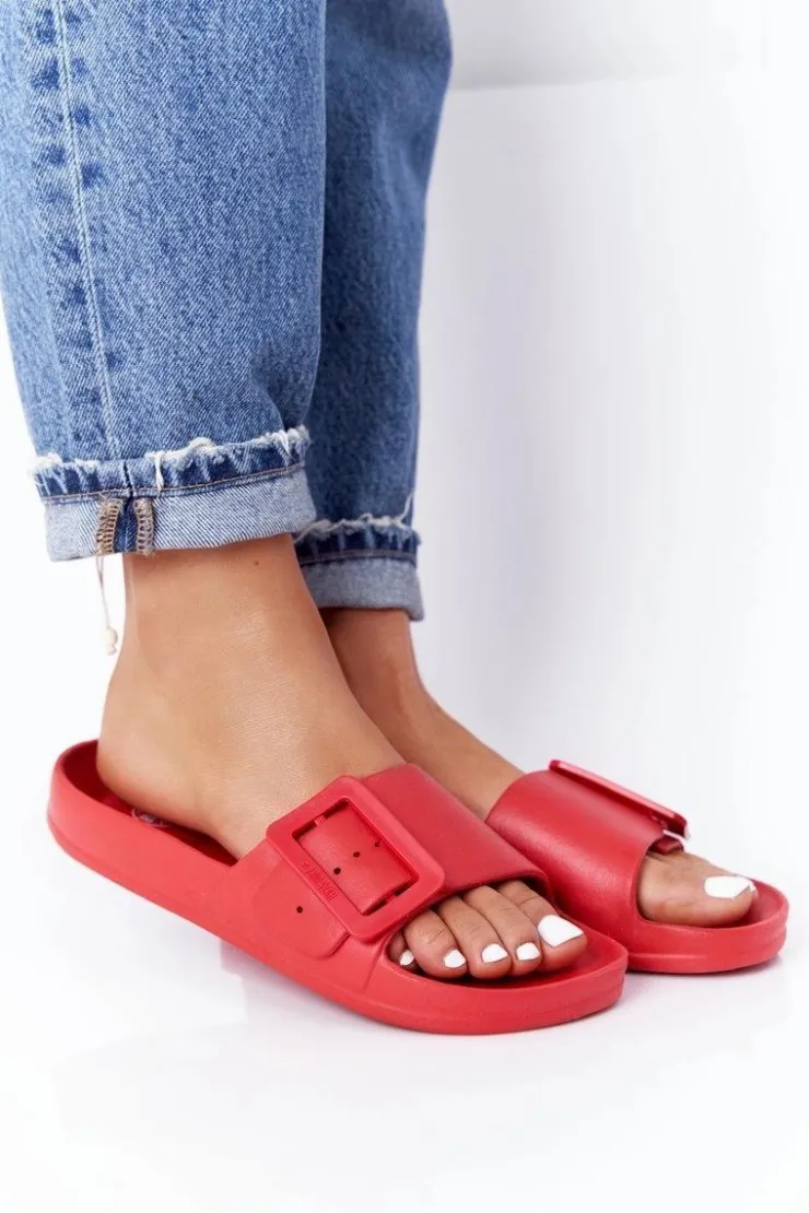 Damskie Big Star Shoes Klapki Damskie Big Star z Klamrą FF274A385 Czerwone