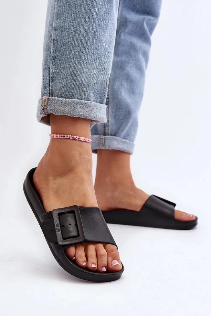 Damskie Big Star Shoes Klapki Damskie Big Star z Klamrą Czarne FF274A389