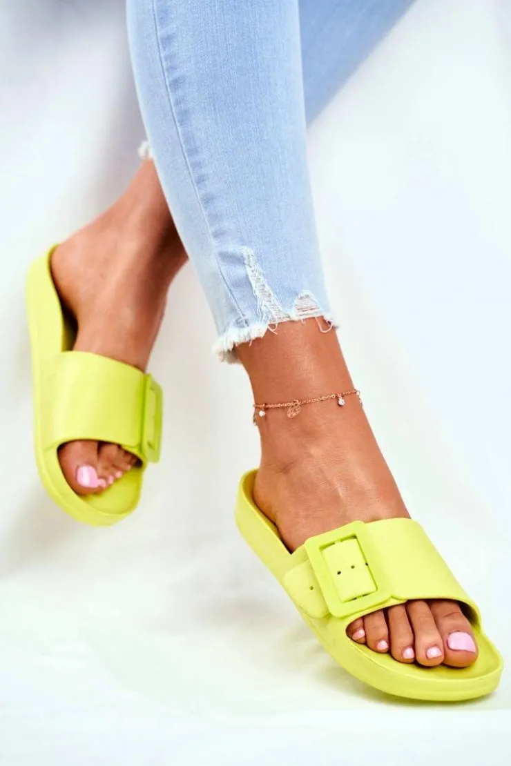 Damskie Big Star Shoes Klapki Damskie Big Star z Klamrą Zielone FF274A390