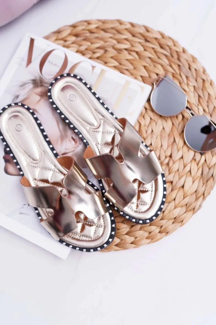 New Boto Klapki Damskie Dżety Złote Montiago