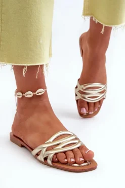 Online Boto Klapki Damskie Eko Skórzane Na Płaskim Obcasie Złote Moldela