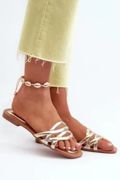 Online Boto Klapki Damskie Eko Skórzane Na Płaskim Obcasie Złote Moldela