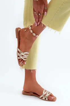 Online Boto Klapki Damskie Eko Skórzane Na Płaskim Obcasie Złote Moldela