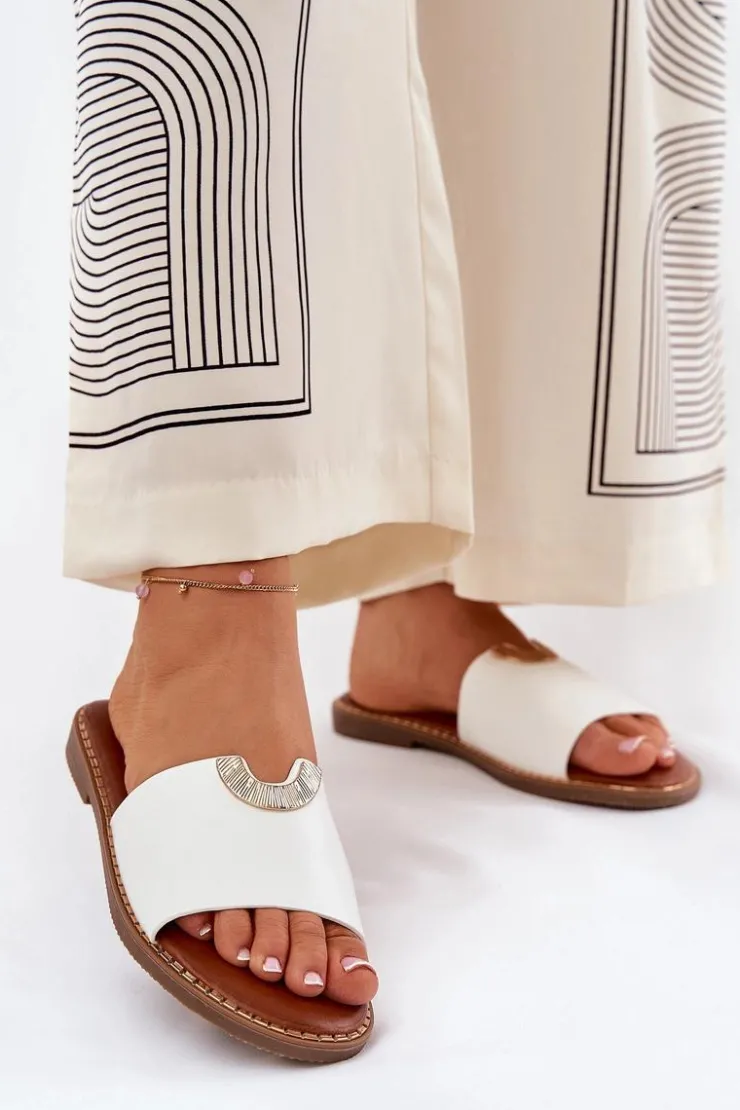 Damskie Boto Klapki Damskie Eko Skórzane Z Ozdobnymi Detalami Białe Mevith