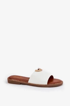 Damskie Boto Klapki Damskie Eko Skórzane Z Ozdobnymi Detalami Białe Mevith