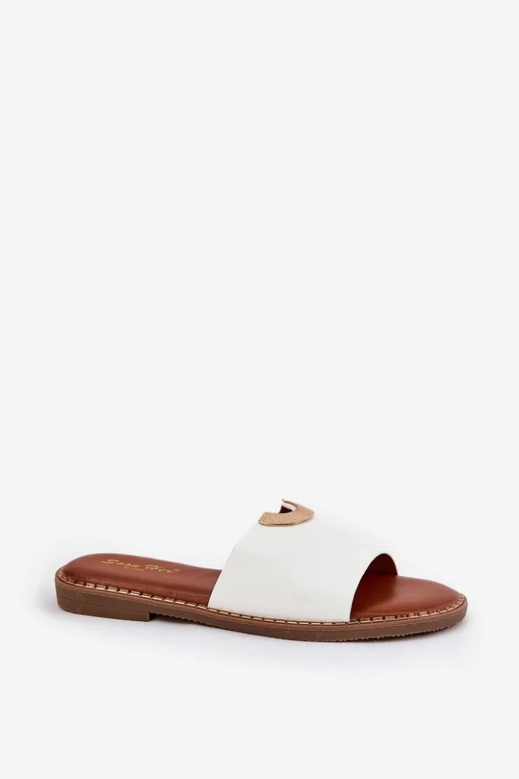 Damskie Boto Klapki Damskie Eko Skórzane Z Ozdobnymi Detalami Białe Mevith