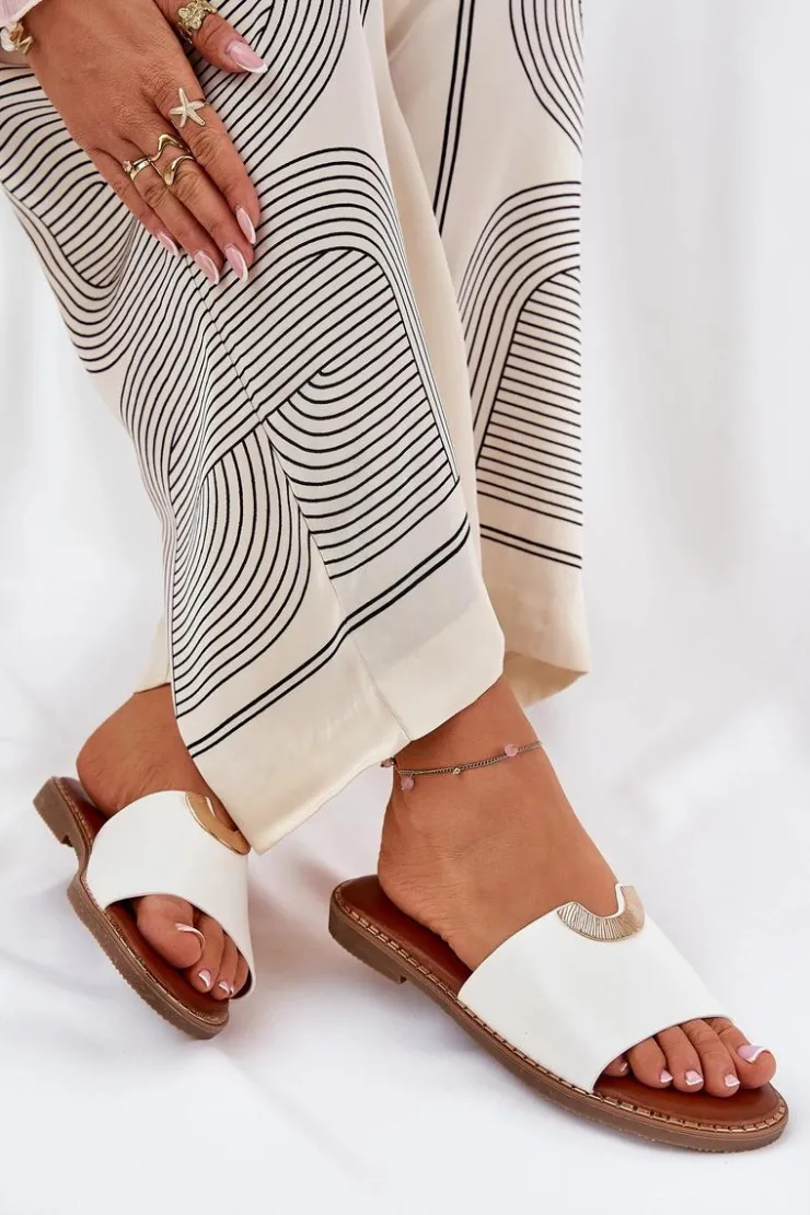 Damskie Boto Klapki Damskie Eko Skórzane Z Ozdobnymi Detalami Białe Mevith