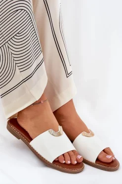 Damskie Boto Klapki Damskie Eko Skórzane Z Ozdobnymi Detalami Białe Mevith