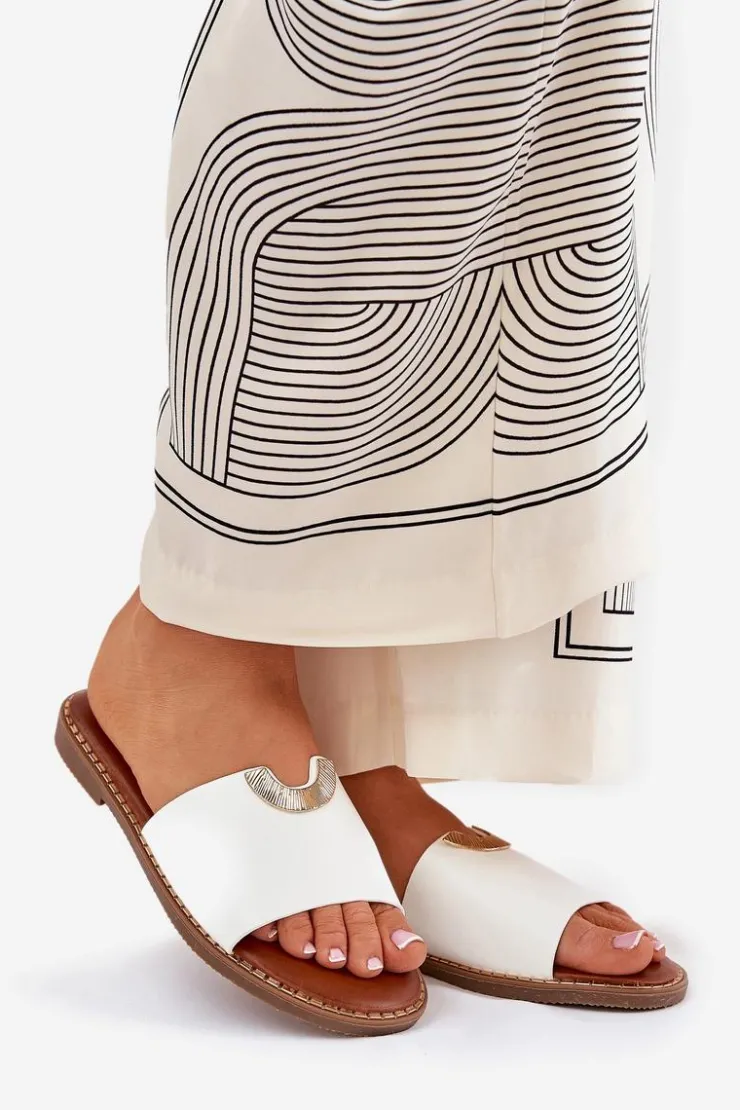 Damskie Boto Klapki Damskie Eko Skórzane Z Ozdobnymi Detalami Białe Mevith