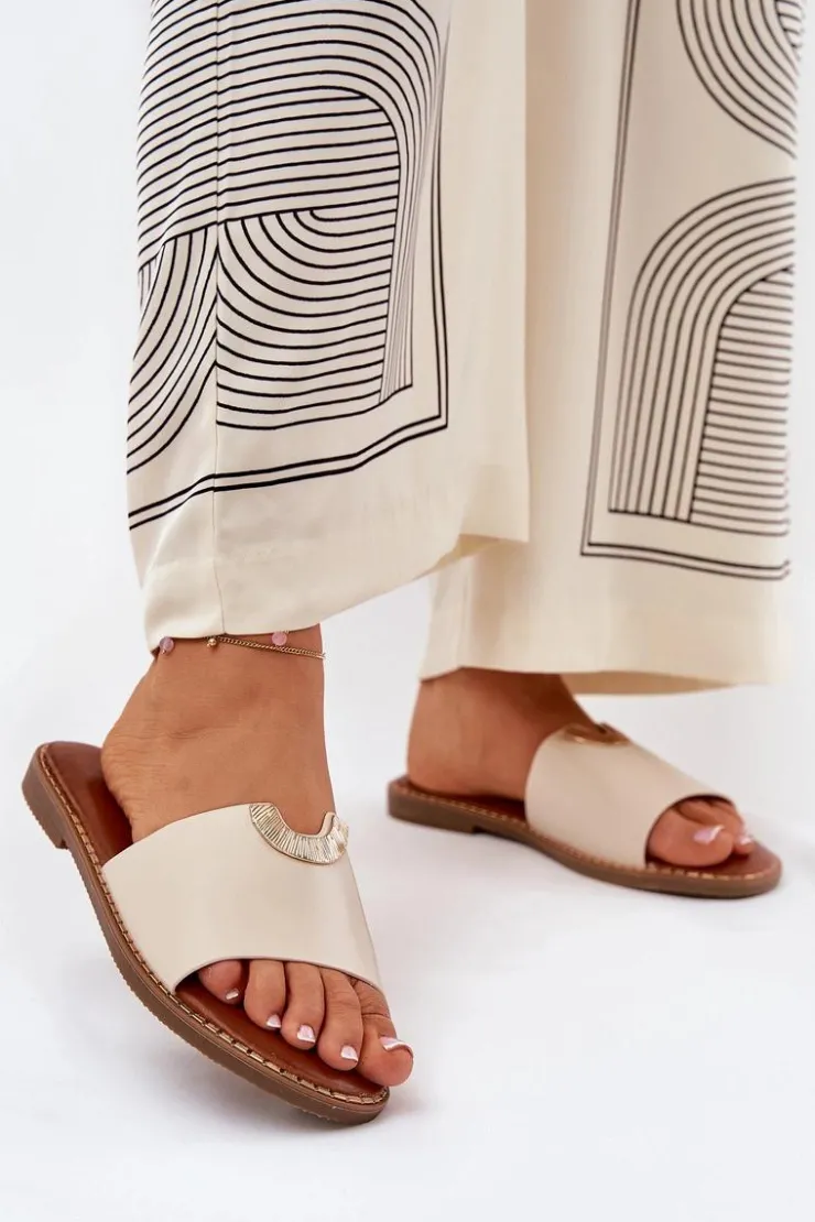 Damskie Boto Klapki Damskie Eko Skórzane Z Ozdobnymi Detalami Beżowe Mevith