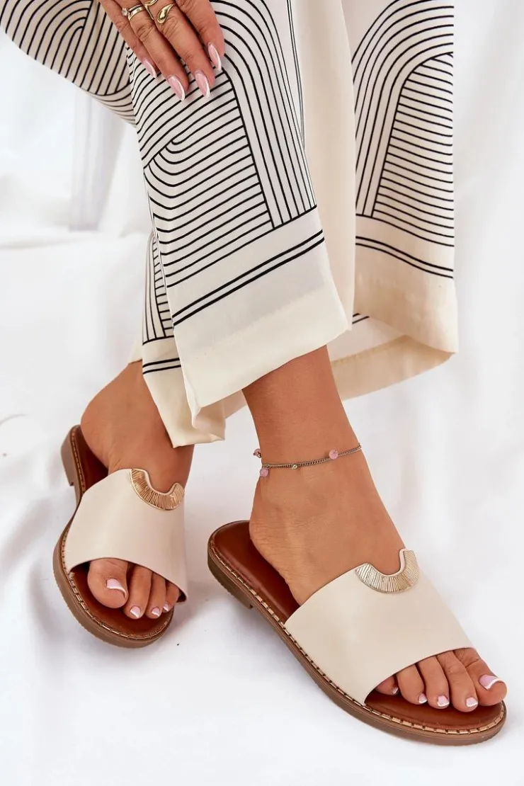 Damskie Boto Klapki Damskie Eko Skórzane Z Ozdobnymi Detalami Beżowe Mevith