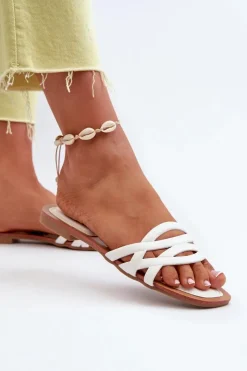 Boto Klapki Damskie Klasyczne*Klapki Damskie Eko Skórzane Na Płaskim Obcasie Białe Moldela Biały