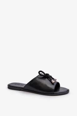 Damskie Big Star Shoes Klapki Damskie Eko Skórzane Big Star NN274066 Czarne