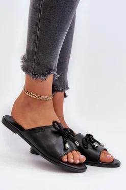 Damskie Big Star Shoes Klapki Damskie Eko Skórzane Big Star NN274066 Czarne