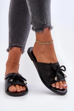 Damskie Big Star Shoes Klapki Damskie Eko Skórzane Big Star NN274066 Czarne