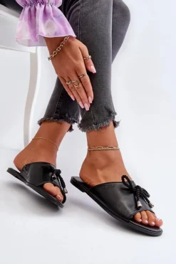 Damskie Big Star Shoes Klapki Damskie Eko Skórzane Big Star NN274066 Czarne