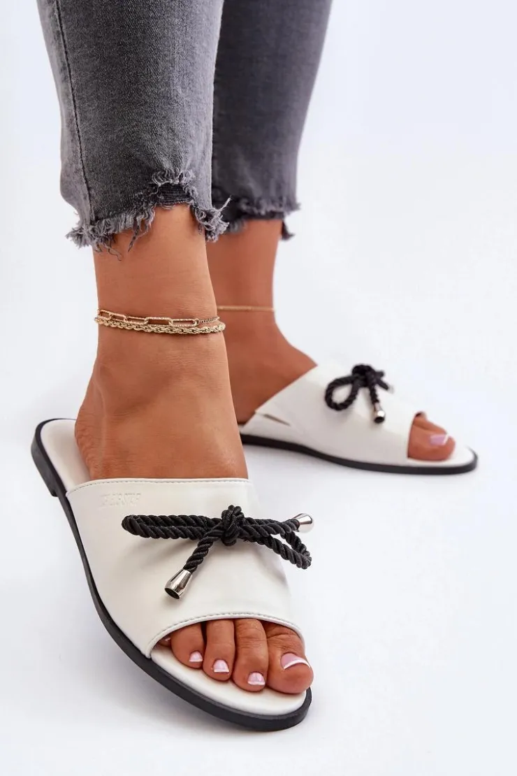 Big Star Shoes Klapki Damskie Big Star*Klapki Damskie Eko Skórzane Big Star NN274067 Białe Biały