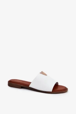 Evento Klapki Damskie Klasyczne*Klapki Damskie Eko Skórzane Na Płaskim Obcasie Białe Maliha