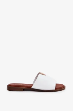 Evento Klapki Damskie Klasyczne*Klapki Damskie Eko Skórzane Na Płaskim Obcasie Białe Maliha