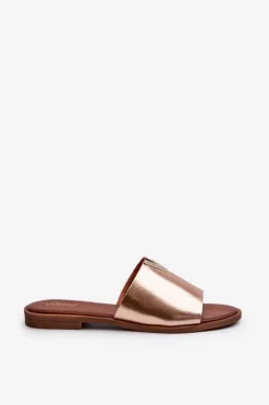 Evento Klapki Damskie Klasyczne*Klapki Damskie Eko Skórzane Na Płaskim Obcasie Złote Maliha Złoty