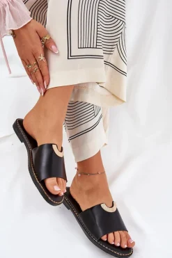 Boto Klapki Damskie Klasyczne*Klapki Damskie Eko Skórzane Z Ozdobnymi Detalami Czarne Mevith Czarny