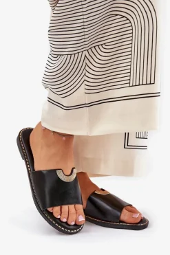 Boto Klapki Damskie Klasyczne*Klapki Damskie Eko Skórzane Z Ozdobnymi Detalami Czarne Mevith Czarny