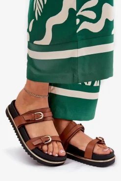 Boto Klapki Na Platformie|Klapki Damskie Klasyczne*Klapki Damskie Gładkie Na Platformie Z Paskami I Klamrami Camel Ziferte