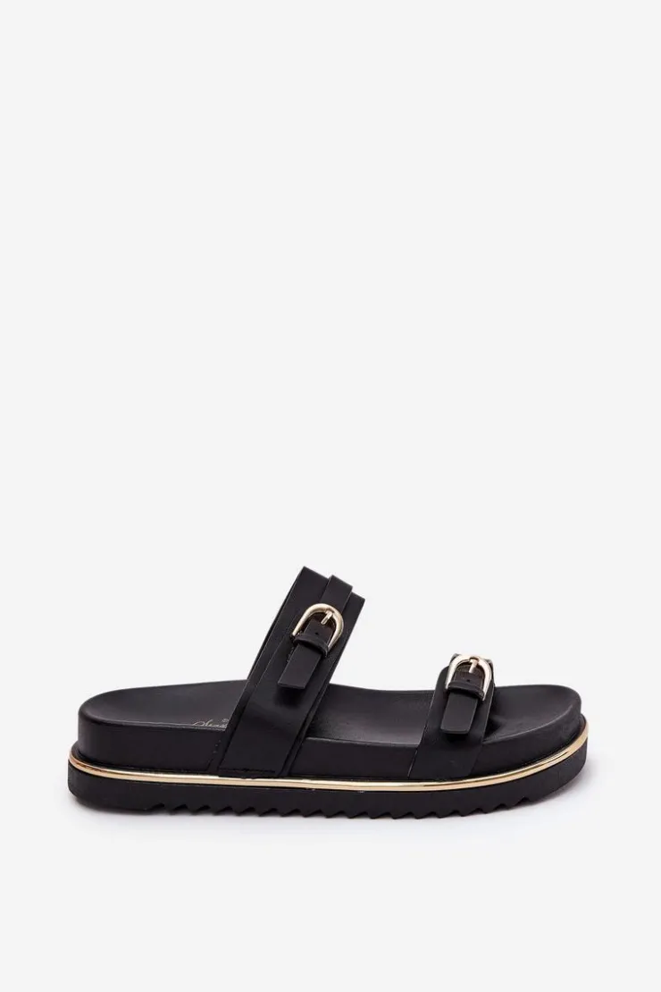 Best Boto Klapki Damskie Gładkie Na Platformie Z Paskami I Klamrami Czarne Ziferte Czarny