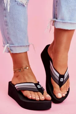 Big Star Shoes Klapki Na Koturnie|Klapki Na Obcasie*Klapki Damskie Japonki Big Star na Koturnie Czarne FF274A300