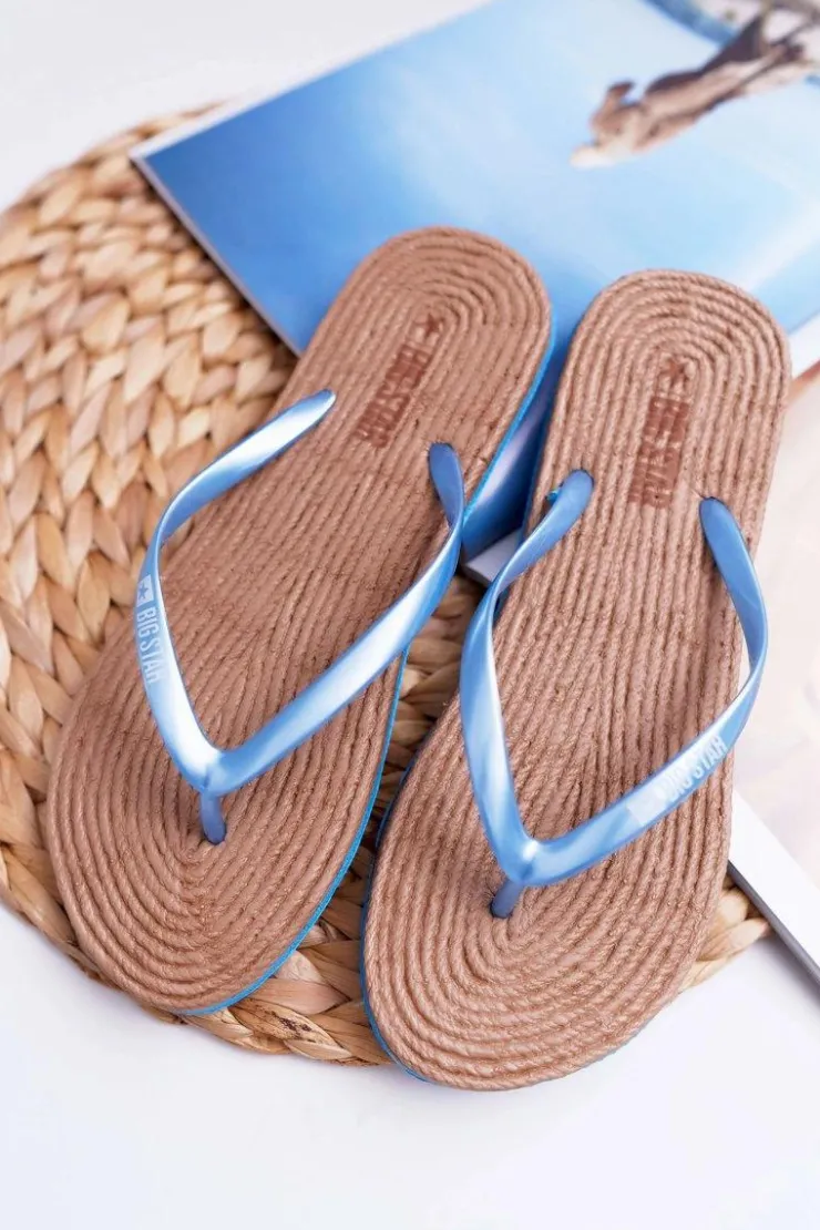 Damskie Big Star Shoes Klapki Damskie Japonki Big Star Niebieskie AA274A122