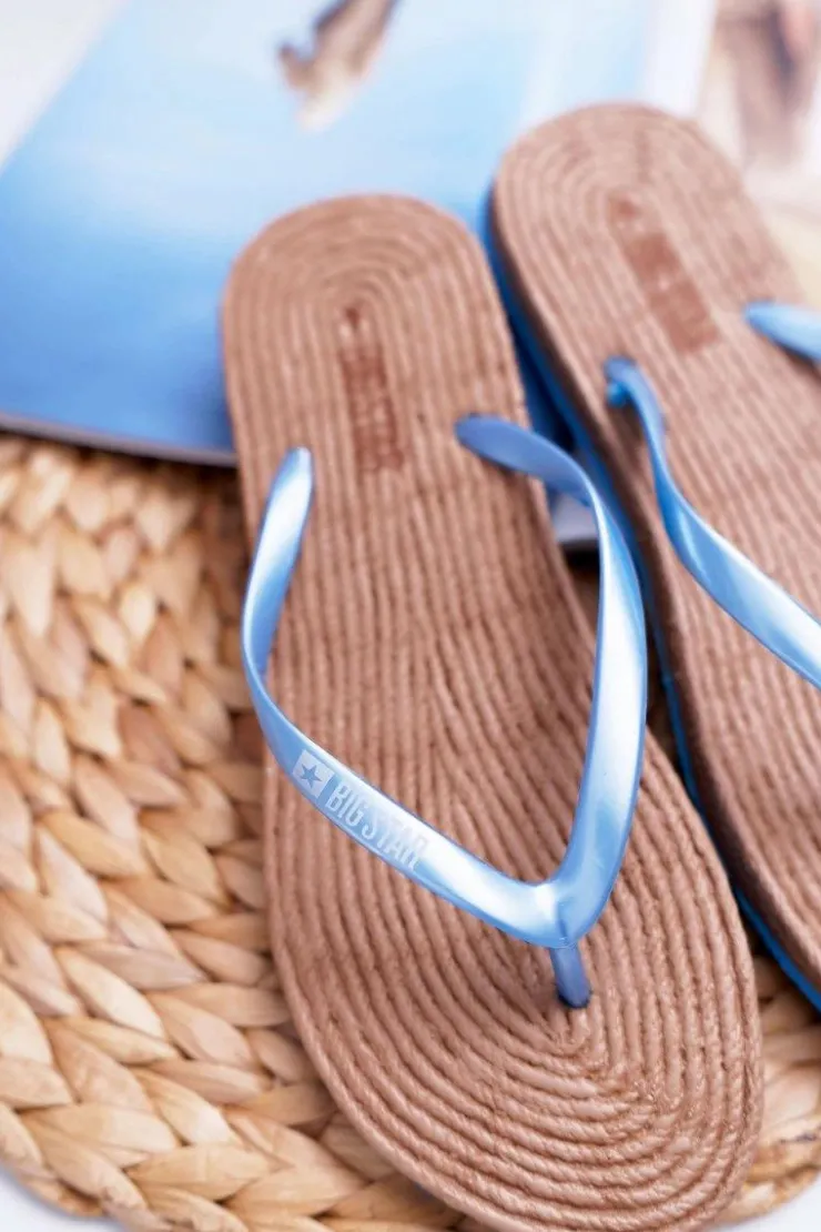 Damskie Big Star Shoes Klapki Damskie Japonki Big Star Niebieskie AA274A122