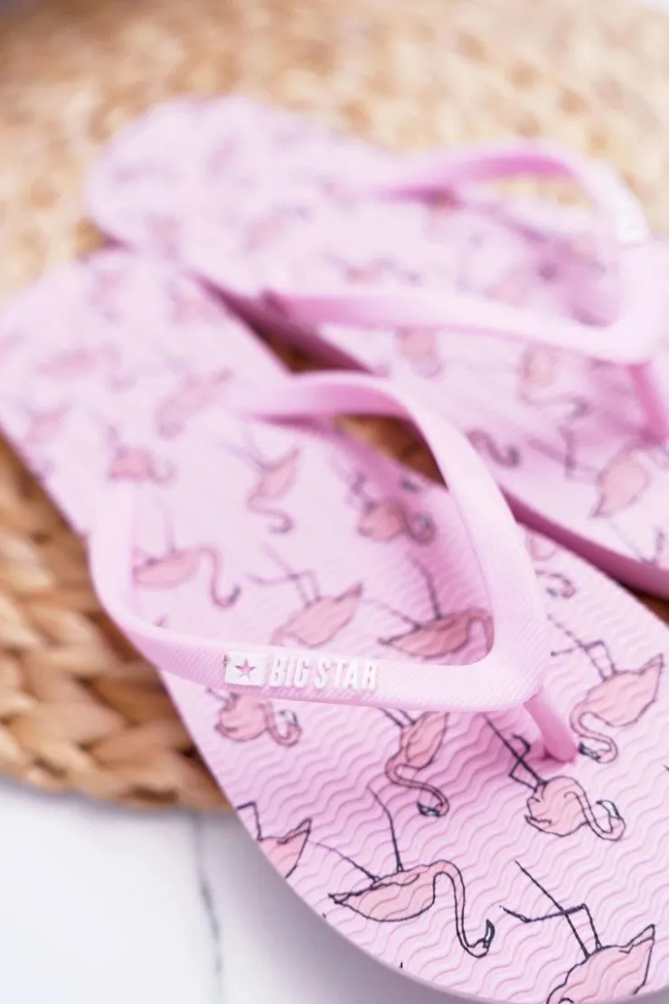 Damskie Big Star Shoes Klapki Damskie Japonki Big Star Różowe Flamingi AA274A176