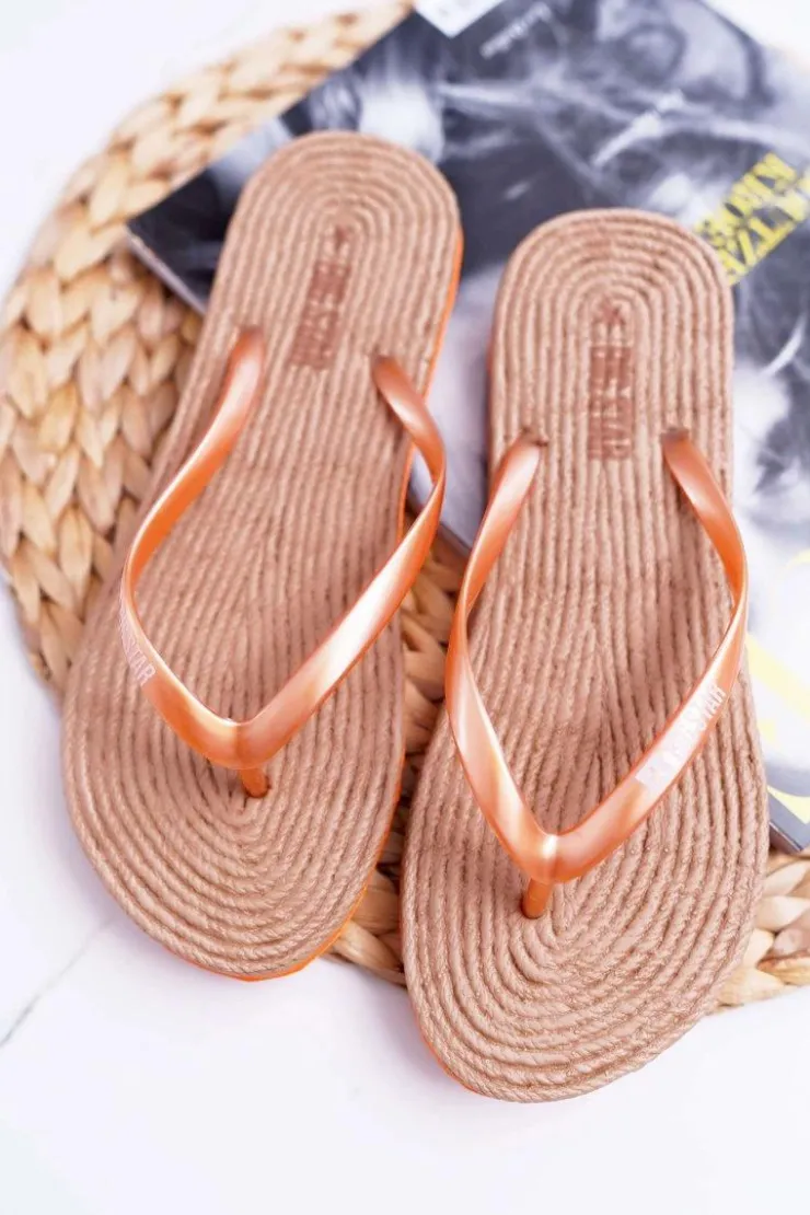 Hot Big Star Shoes Klapki Damskie Japonki Big Star Pomarańczowe AA274A120