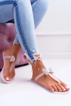 New Boto Klapki Damskie Japonki Meliski Kokardki z Cyrkoniami Różowe Morello