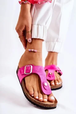 Damskie Boto Klapki Damskie Japonki Na Korku Różowe Elina