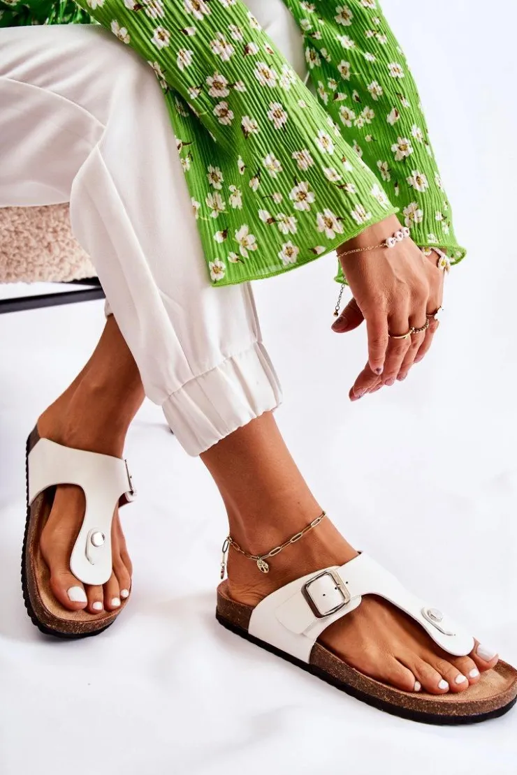 Damskie Boto Klapki Damskie Japonki Na Korku Białe Elina