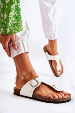 Damskie Boto Klapki Damskie Japonki Na Korku Białe Elina