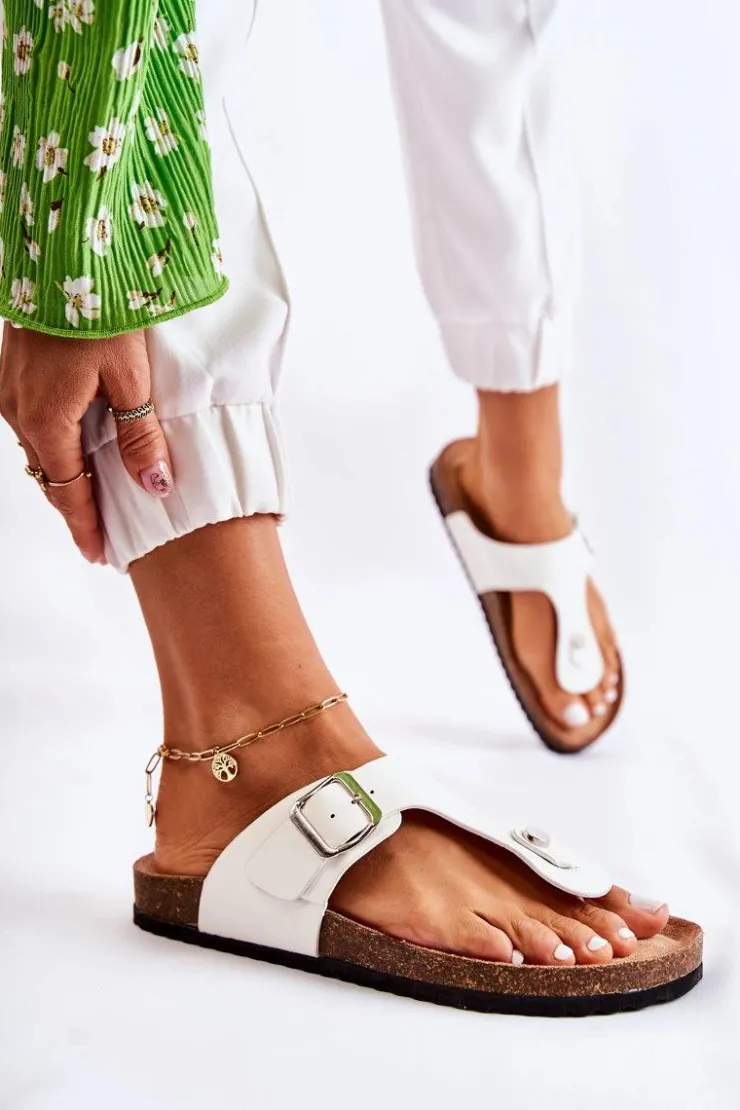 Damskie Boto Klapki Damskie Japonki Na Korku Białe Elina