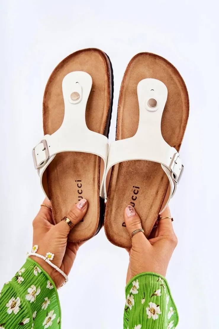 Damskie Boto Klapki Damskie Japonki Na Korku Białe Elina