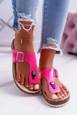 Best Boto Klapki Damskie Japonki Na Korku Lakierowane Fuksja Palette