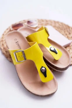 Sale Boto Klapki Damskie Japonki Na Korku Lakierowane Żółte Palette