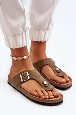 Boto Klapki Korkowe|Klapki Damskie Japonki*Klapki Damskie Japonki Na Korku Ciemnozielone Elina