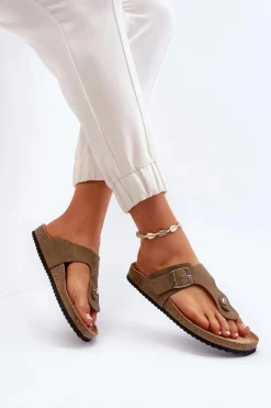 Boto Klapki Korkowe|Klapki Damskie Japonki*Klapki Damskie Japonki Na Korku Ciemnozielone Elina