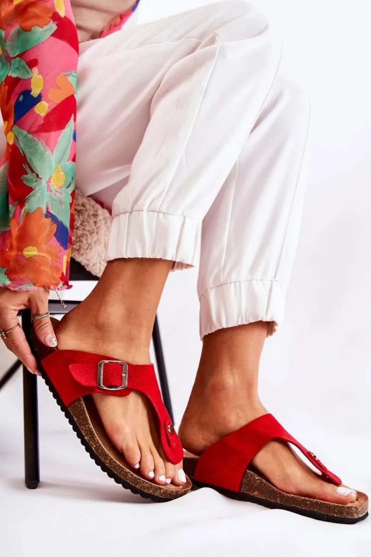 Damskie Boto Klapki Damskie Japonki Na Korku Czerwone Elina