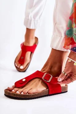 Damskie Boto Klapki Damskie Japonki Na Korku Czerwone Elina