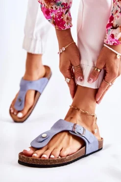 Online Boto Klapki Damskie Japonki Na Korku Niebieskie Elina