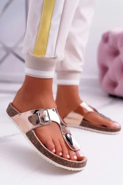 Damskie Boto Klapki Damskie Japonki Na Korku Lakierowane Champagne Palette