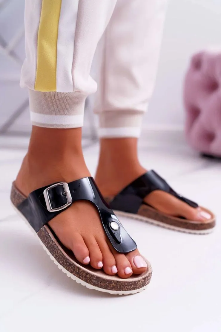 Boto Klapki Korkowe|Klapki Damskie Japonki*Klapki Damskie Japonki Na Korku Lakierowane Czarne Palette