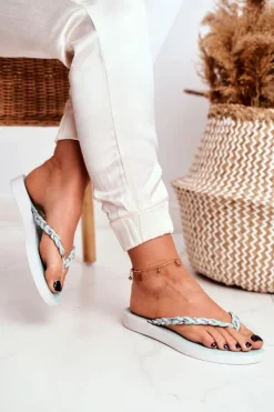 Boto Klapki Damskie Japonki*Klapki Damskie Japonki Pleciony Pasek Zielone Peggie